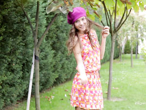 Teen Tease In The Garden Lifting Her Dress And Flashing