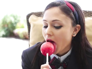 Schoolgirl Sucks A Lollipop And A Big Cock Like A Slut